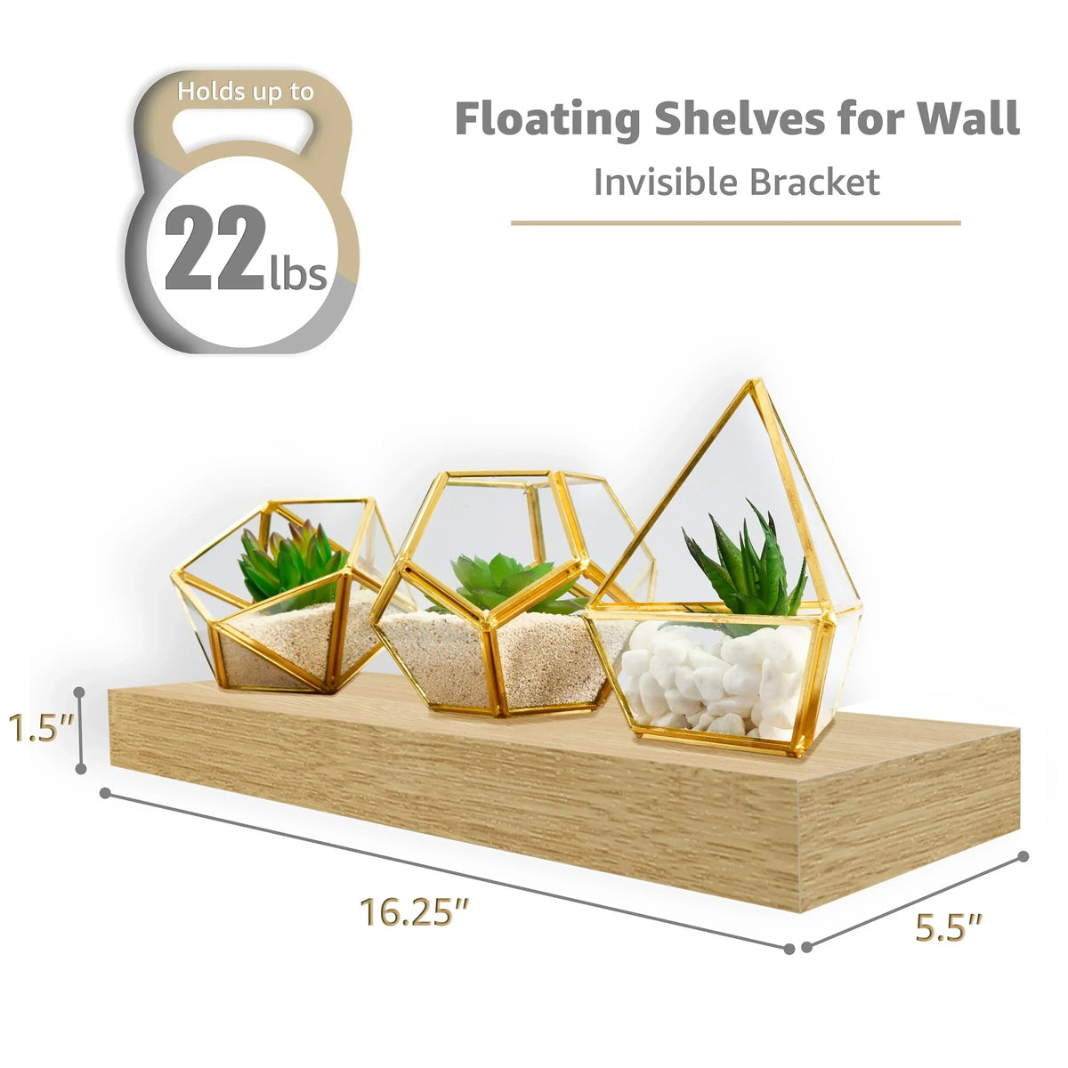 16 Inch Floating Wall Shelves. 3 Pack Farmhouse Hanging Display and Storage Shelves