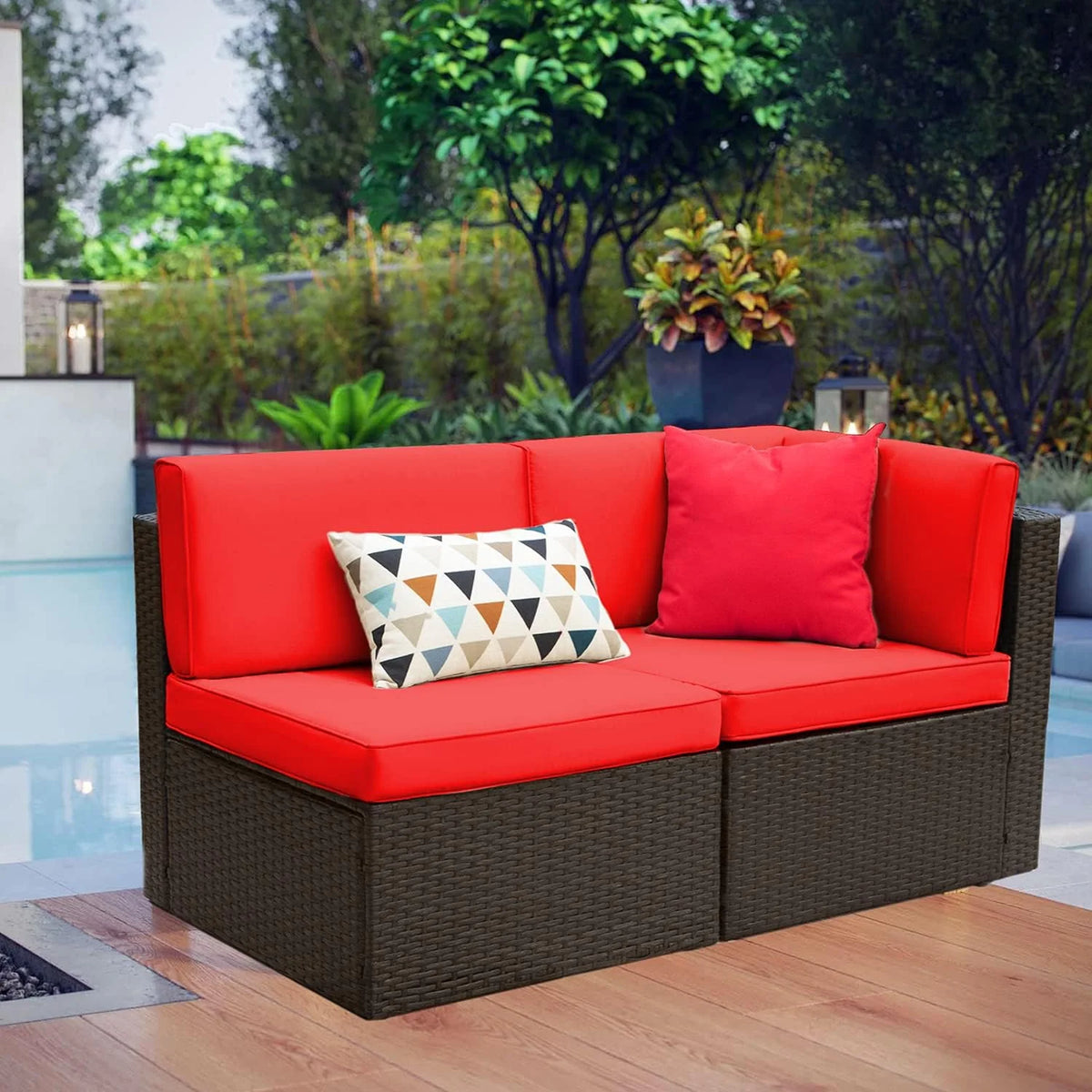 5-Piece All-Weather Patio Furniture Set with Cushions. Outdoor Wicker Conversation Sofa Set for Garden. Deck & Backyard