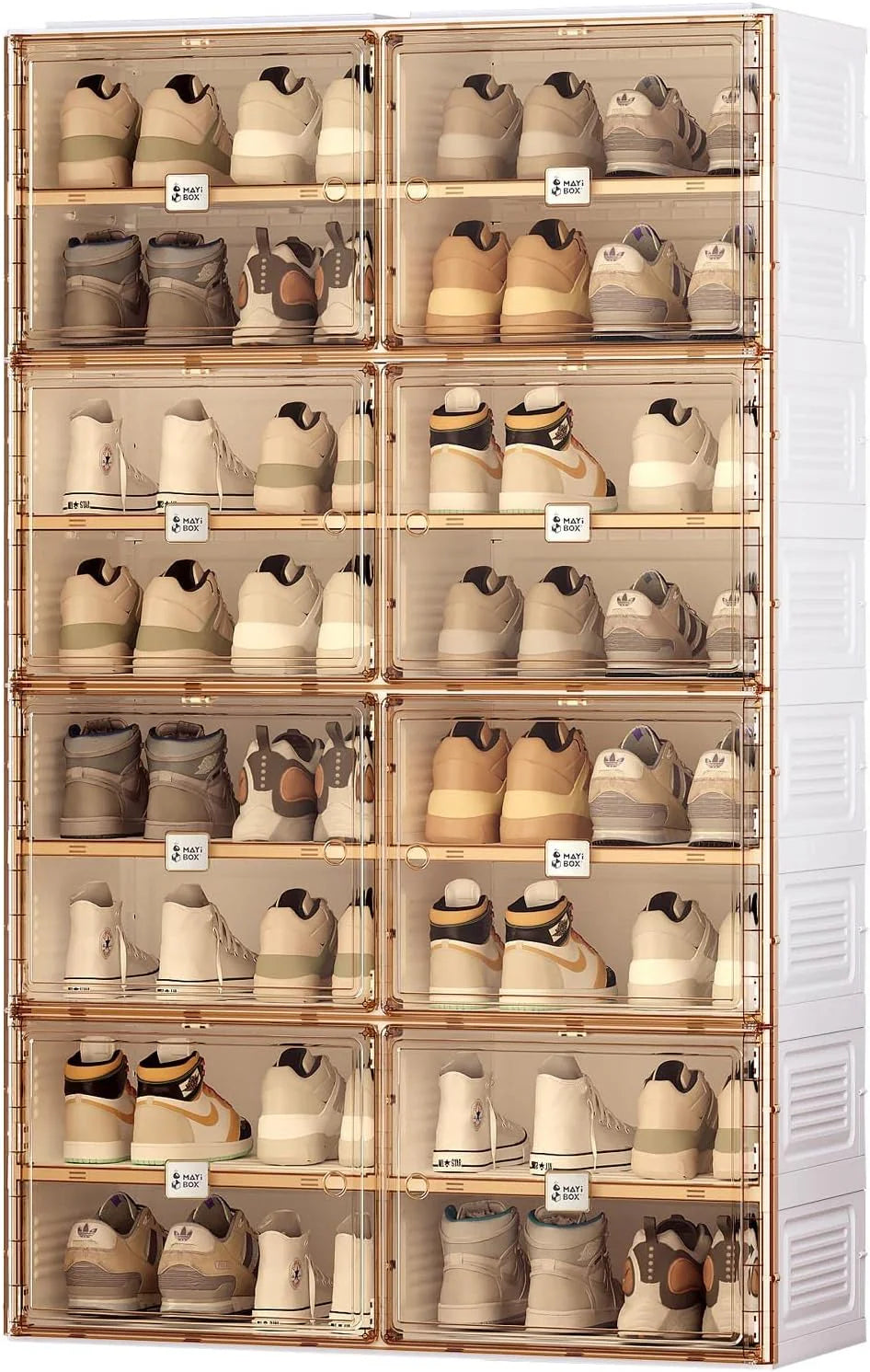Portable shoe rack organizer. suitable for the entrance of the closet. stackable storage cabinet for sports shoes. shoe cabinet with magnetic transparent doors. large plastic storage container box (with lid). with 5 layers. can hold 20 pairs of shoes