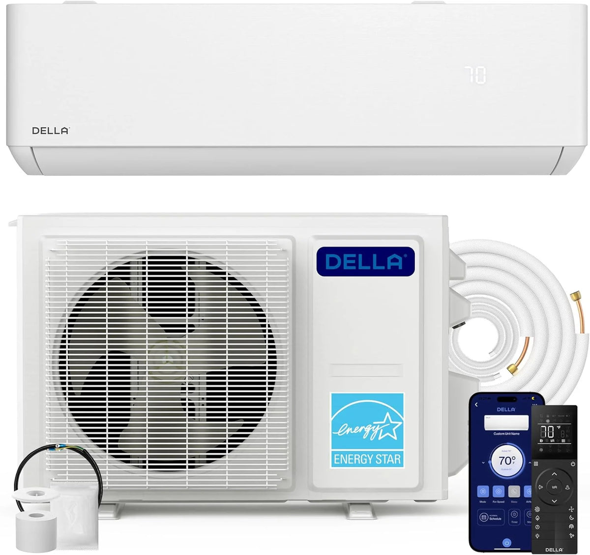 Hyper Heat Lower as -13°F 9.000 BTU WiFi Mini Split.Work with Alexa.Energy Star 115V 23 SEER2.Cools Up to 400 Sq. Ft.Inverter AC with 0.75 Ton Pre-Charged Heat Pump & 16.4ft Installation Kits