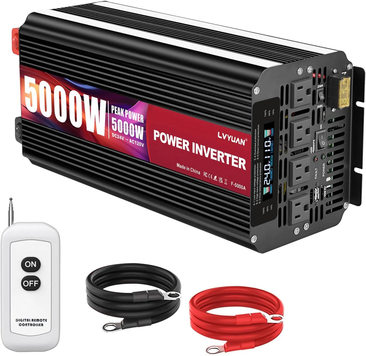5000 Watt Power Inverter 12V to 110V 120V for Vehicle. Solar Inverter System. Heavy Duty. RV. Truck. Off Grid.Camping with 4 AC Outlets. LCD Display. Wireless Remote Control. Car Power Inverter