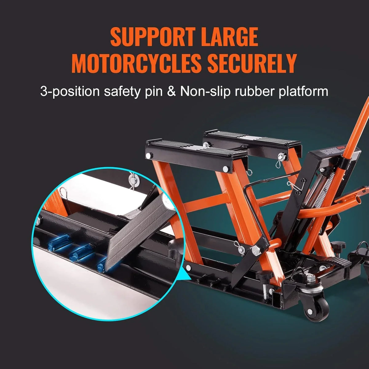 Hydraulic Motorcycle Lift Jack 1500 LBS Capacity ATV Scissor Lift Jack Portable Motorcycle Lift Table with 4 Wheels Hydraulic Foot-Operated Hoist Stand for Motorcycle ATV UTV Powersports