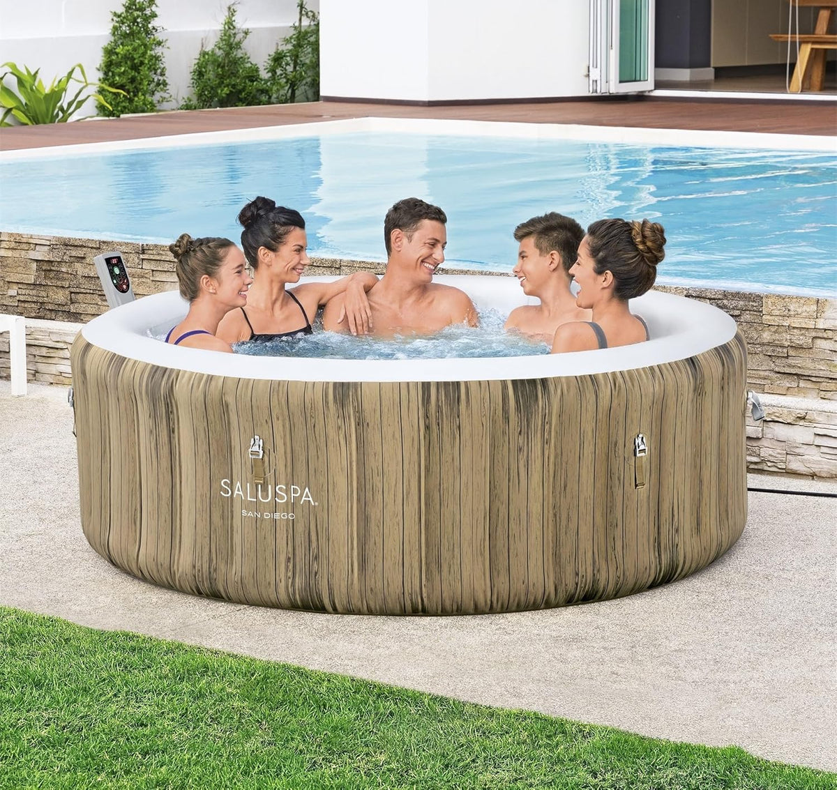 71 x 26-Inch Inflatable Hot Tub Spa for 2-4 Persons. Portable. with 2 Covers. Black