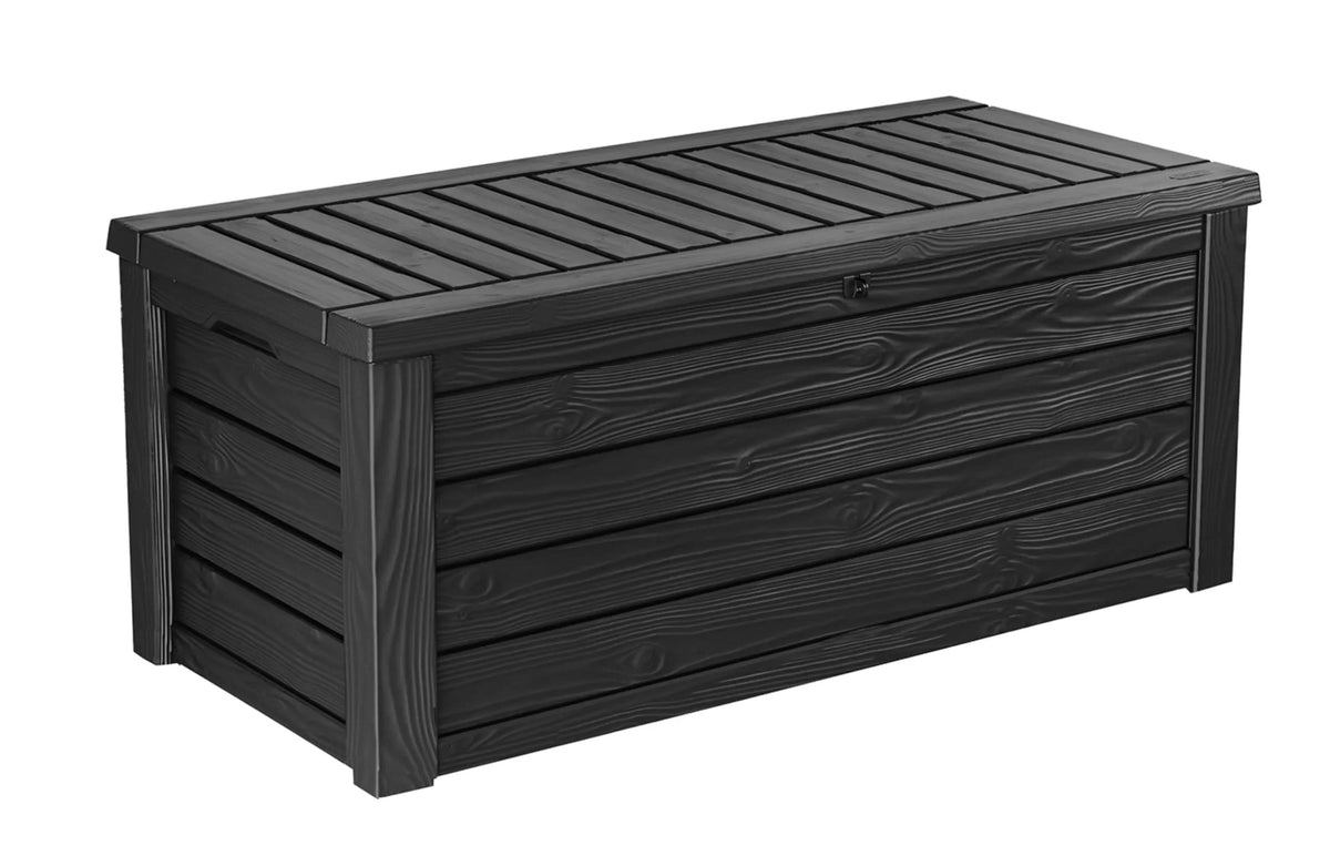150 Gallon Resin Outdoor Storage Box. Large Deck Container for Patio. Garden and Yard. Dark Gray