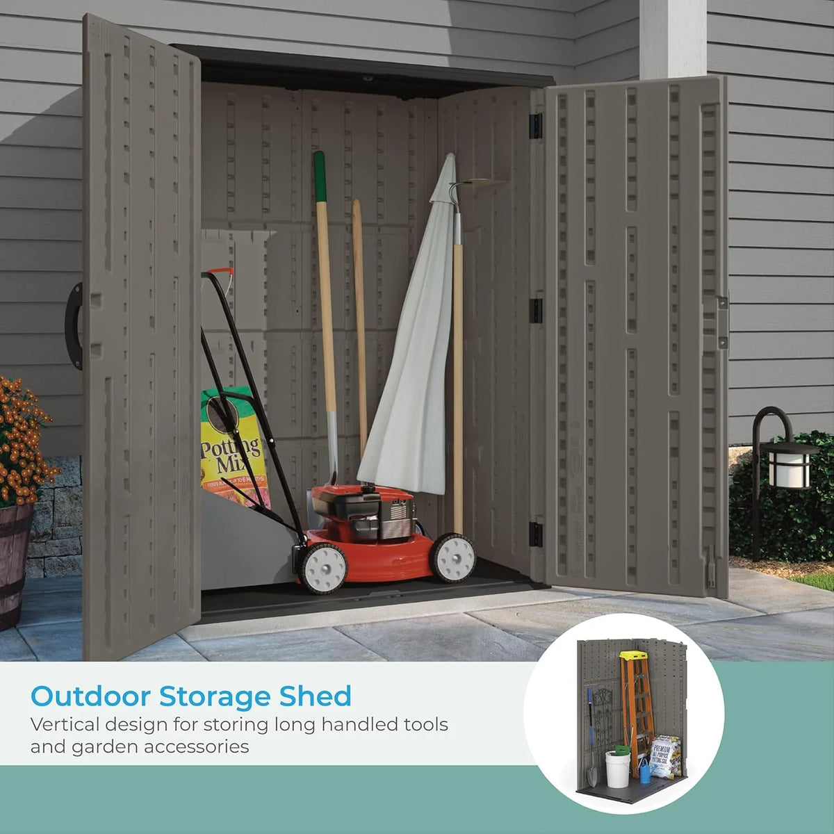 34 Cu. Ft. Horizontal Shed for Outdoor Storage w/Locking System. Stoney/Black