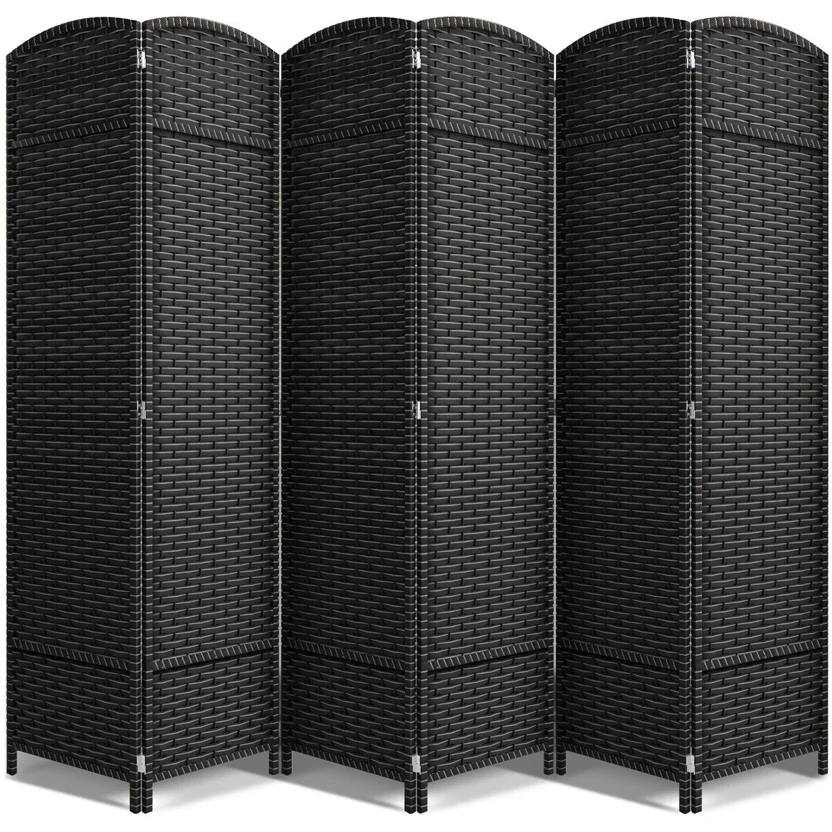 6 Panel Room Divider. 6ft Tall Extra Wide Folding Privacy Screen with Hand-Woven Mesh Panels