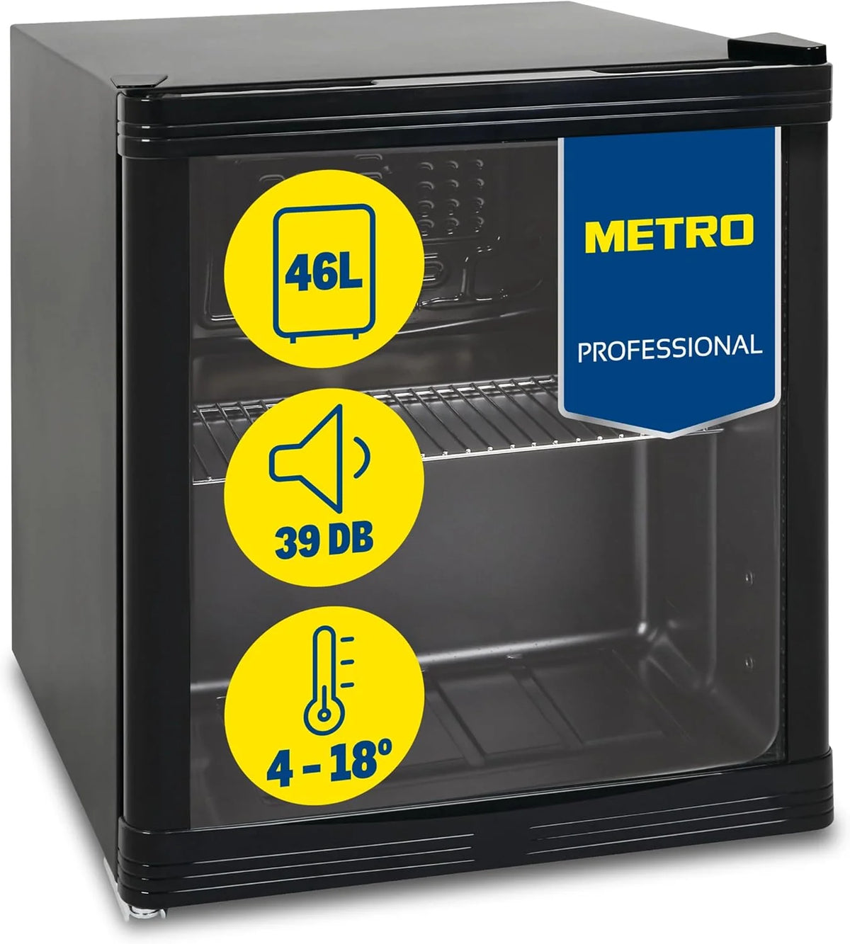 METRO Professional Mini-Kühlschrank GPC1046. Edelstahl/Glas. 43 x 48 x 51.5 cm. 46 L. schwarz