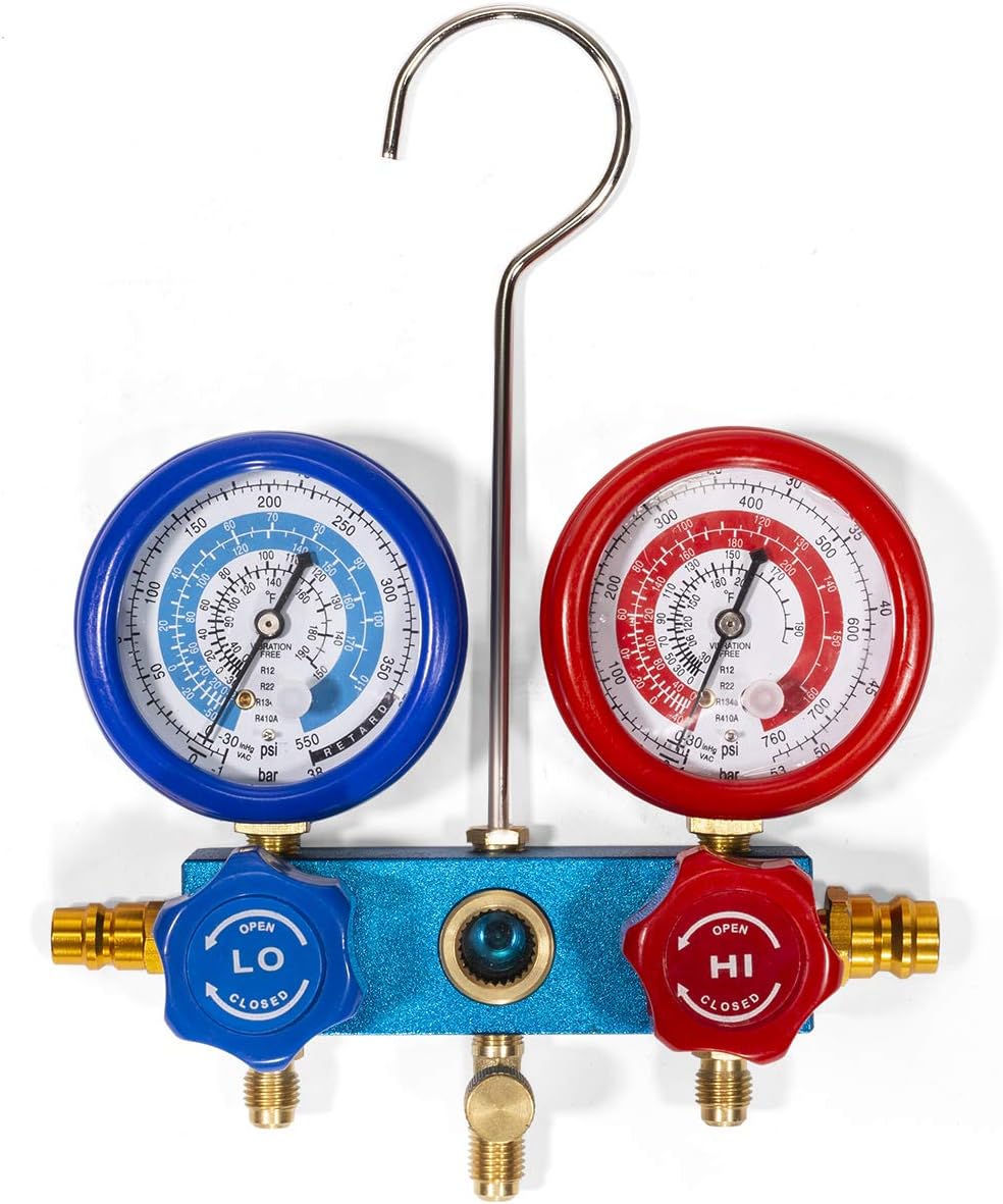 4 CFM HVAC A/C Refrigeration Vacuum Pump and Manifold Gauge Kit with R134a Tap. Leak Detector and Carrying Bag