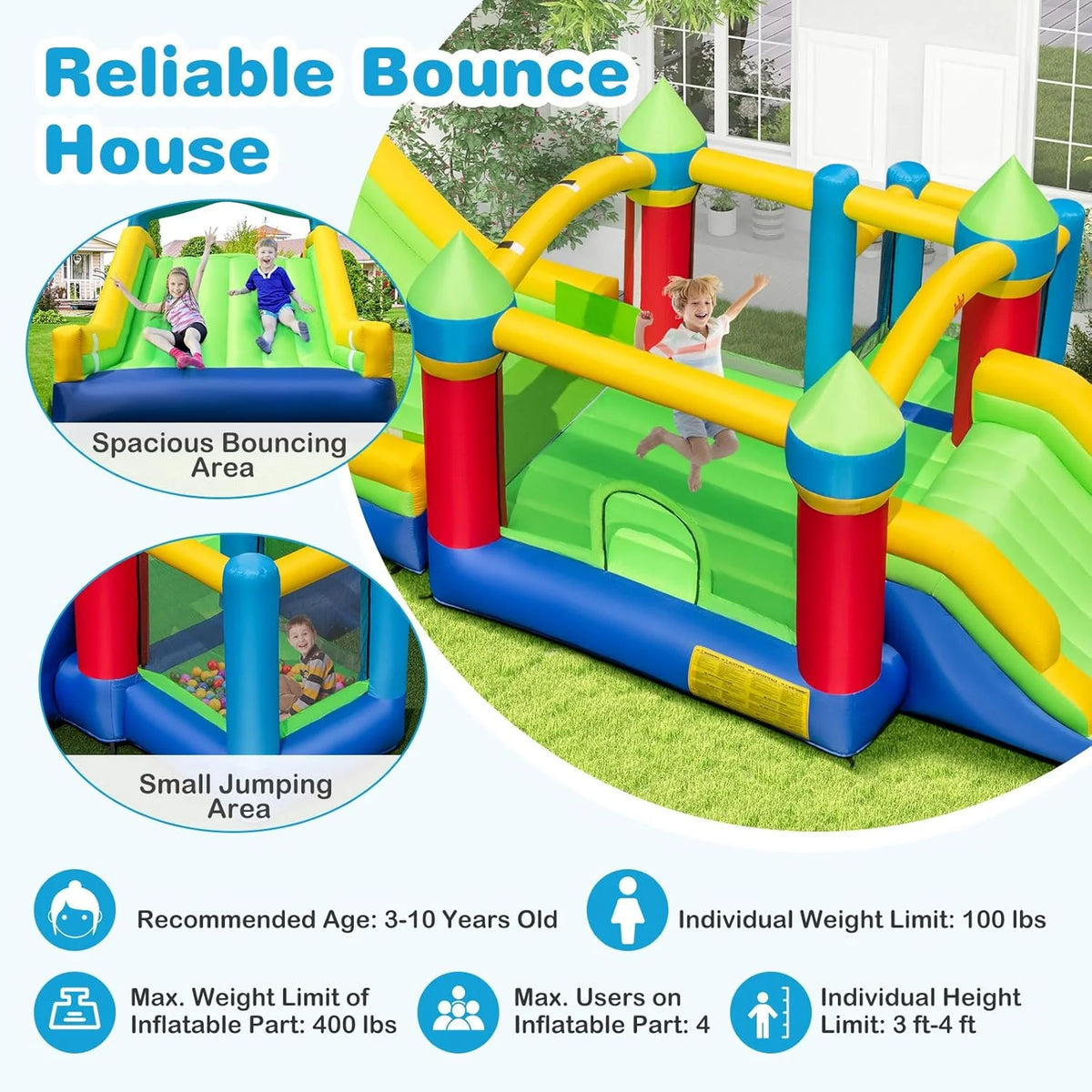 Inflatable Obstacle Course Bounce House. Kids Huge Sectional Bouncy Castle with Dual Slides. Tunnels. Bounce Area. Climbing. Obstacles. Playhouse for Kids Indoor Outdoor Birthday Party Gift