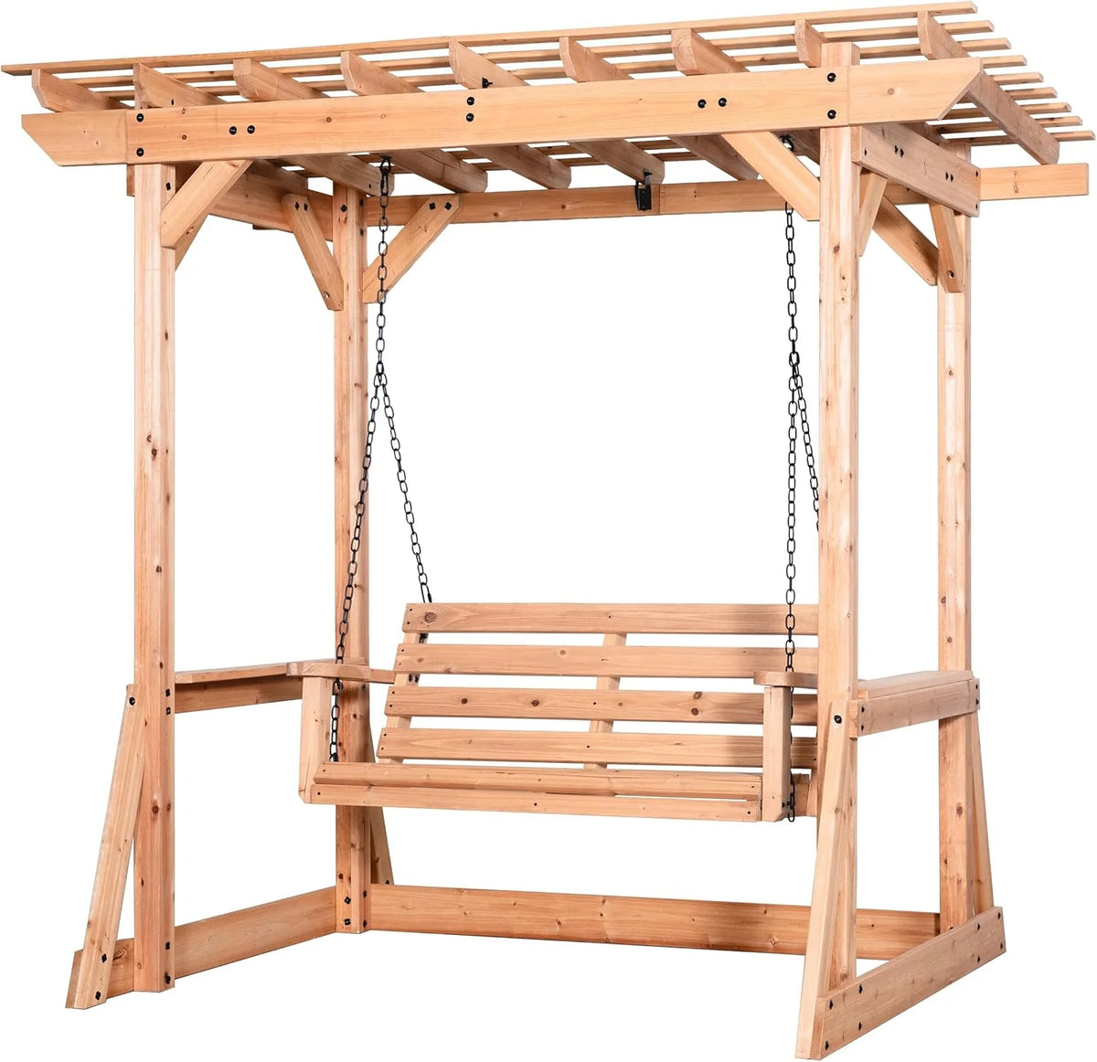 Backyard Discovery 55 Cedar Wood Farmhouse Outdoor Porch Swing Bench with Two-Person Seating. Durable Hanging Chains. Water-Resistant. Heavy-Duty 600 Lbs Weight Capacity for Patio. Deck. Garden