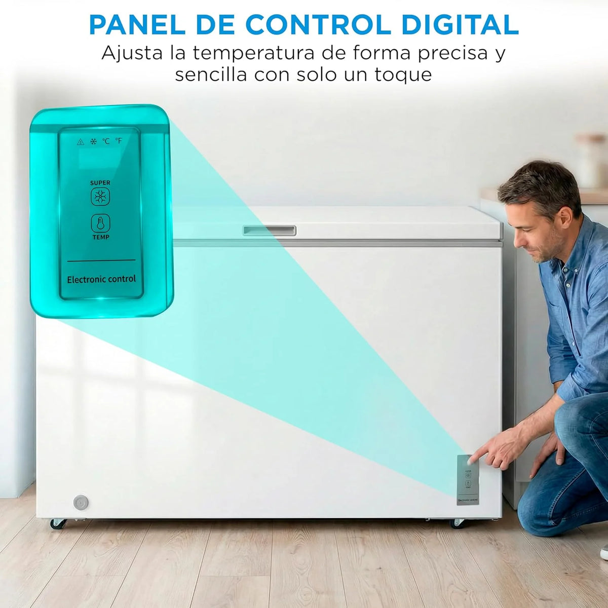MIDEA Arcon Congelador Pequeño de 418L | Congelador Horizontal Convertible a Frigorífico con Motor Inverter. Control Electrónico de Temperatura.