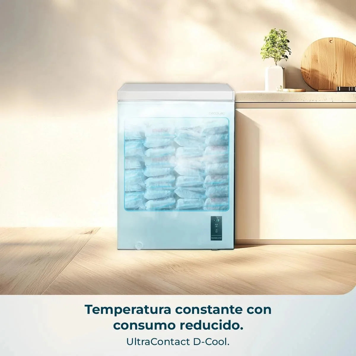 Cecotec Congelador Horizontal 143L Bolero CoolMarket Chest 143P White E. Cesta con Asas. Control Electrónico LED. UltraContact D-Cool. Dual Function.