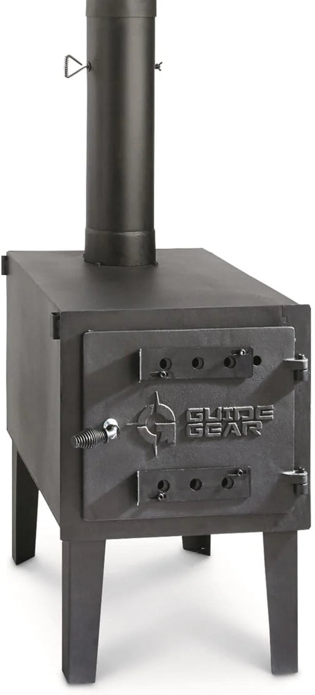 Guide Gear Large Outdoor Wood Burning Stove Portable with Chimney Pipe for Cooking. Camping. Tent. Hiking. Fishing. Backpacking