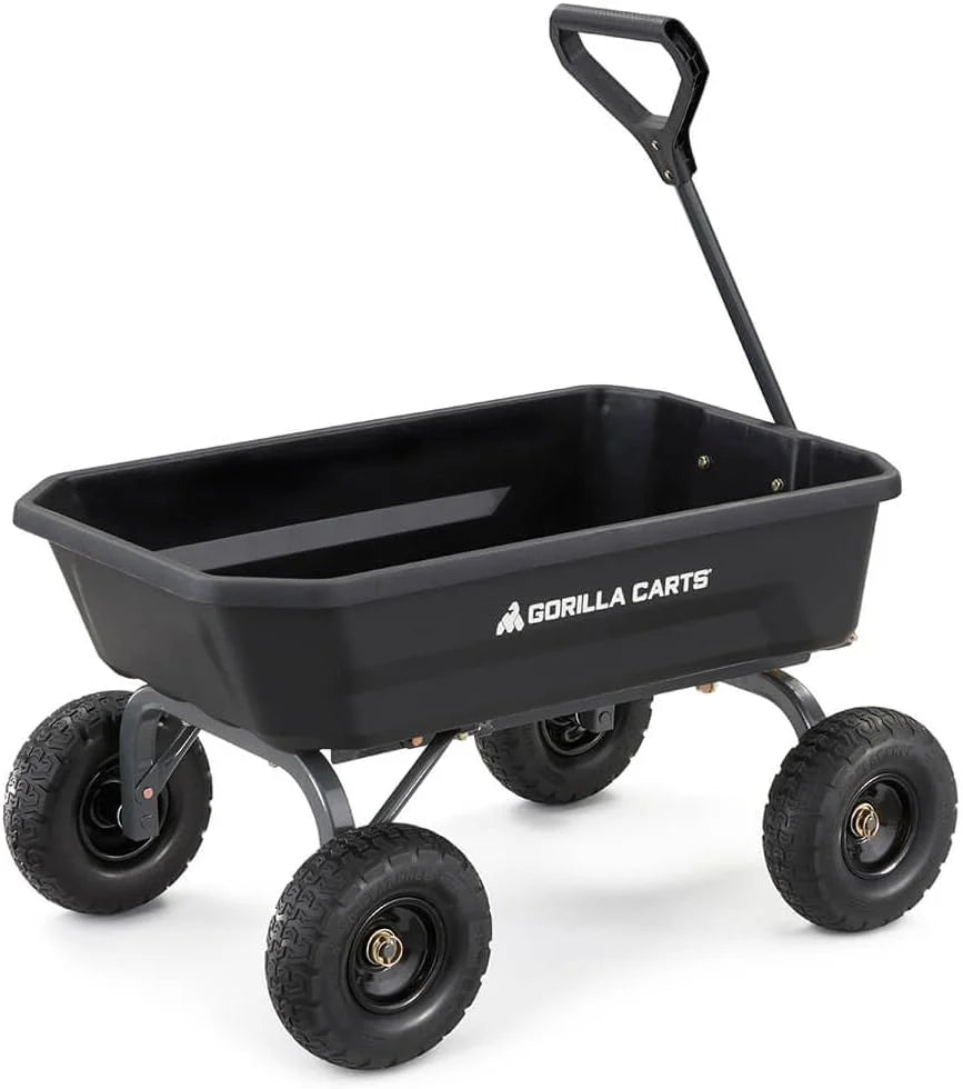 7-Cubic-Foot Poly Dump Garden Cart with No-Flat Tires. 1.200-Lb. Capacity. Black