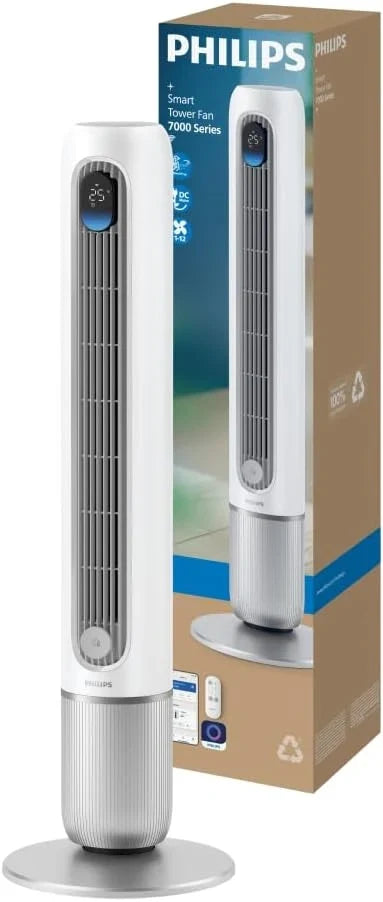 Philips Smarter Turmventilator 7000 Series – 8.4 m/s stark. ultraleise 22 dB. energieeffizient. App & Fernbedienung. Wlan. 12 Stufen. Schlafmodus.