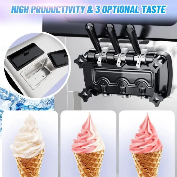 2200W 3-Flavor Soft Serve Ice Cream Machine. 5.3–7.4 Gal/Hr. LCD Touch Screen. Automatic Cleaning