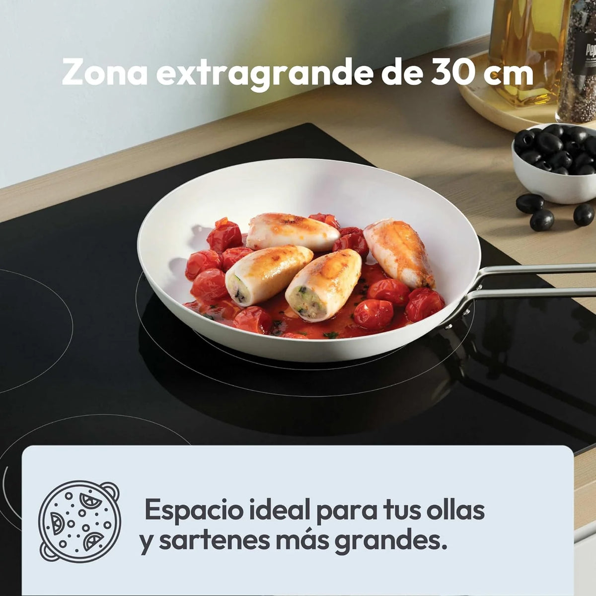 Candy CH63DCC Hob Ceramic Hob 60 cm. 3 Cooking Zones. Double 30 cm Paella Pan. Touch Control. 9 Power Levels. Safety System. Black