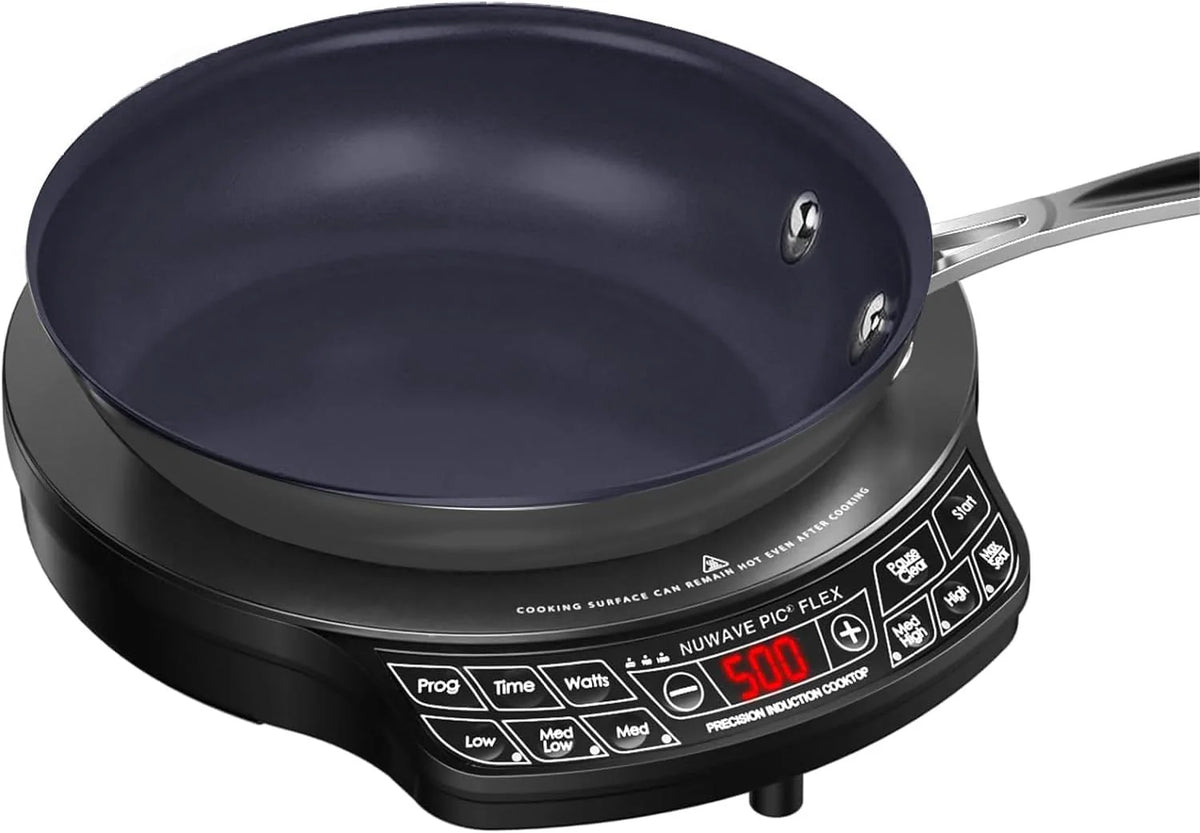 The electromagnetic frying pan can precisely control the temperature. ranging from 100°F to 575°F with intervals of 5°F. The pan body is dark in color. which can add complex charred aromas and flavors. The power is 3 watts. The specifications are 600
