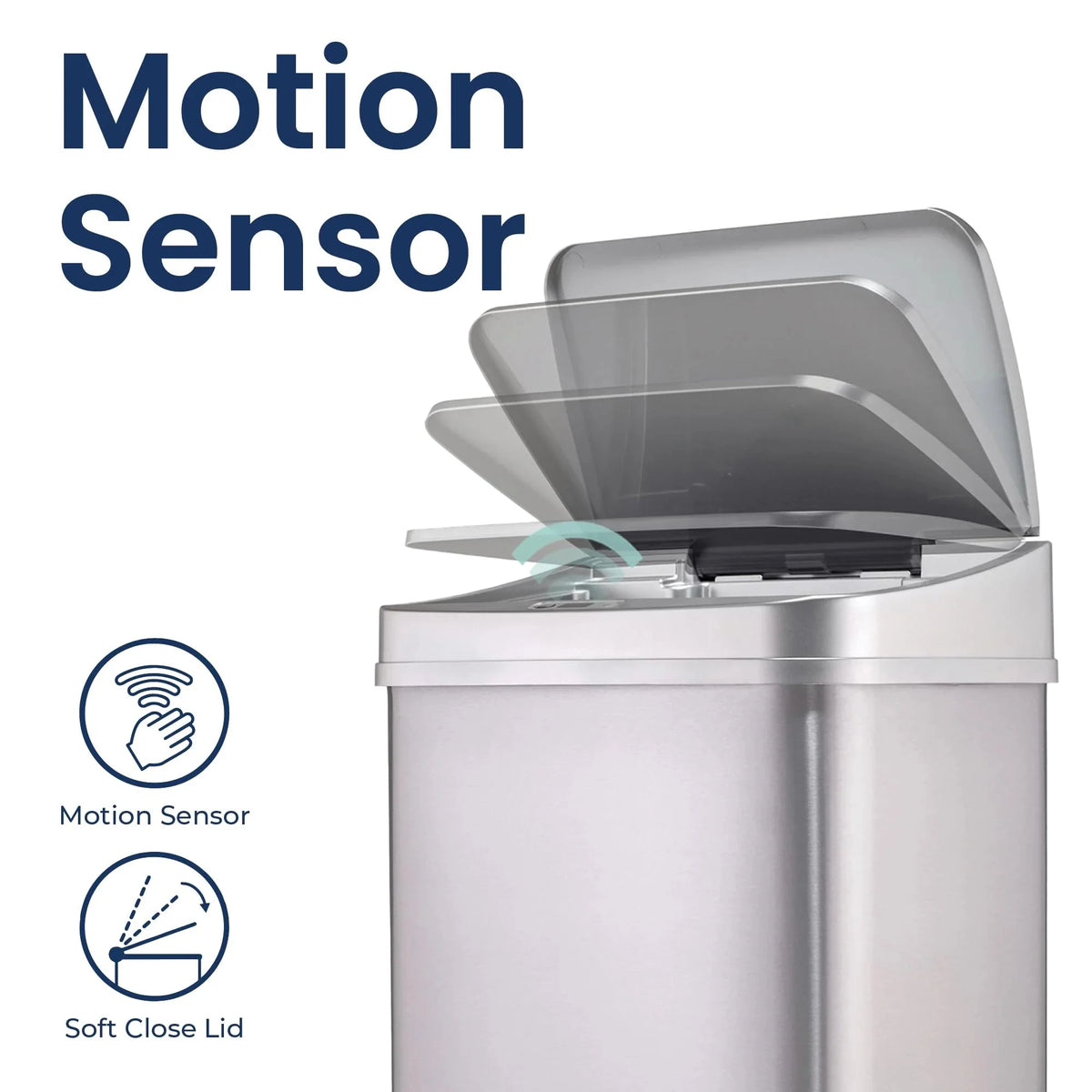 13 Gallon Touchless Motion Sensor Trash Can. Automatic Hands-Free Kitchen Garbage Bin with Sensor Lid