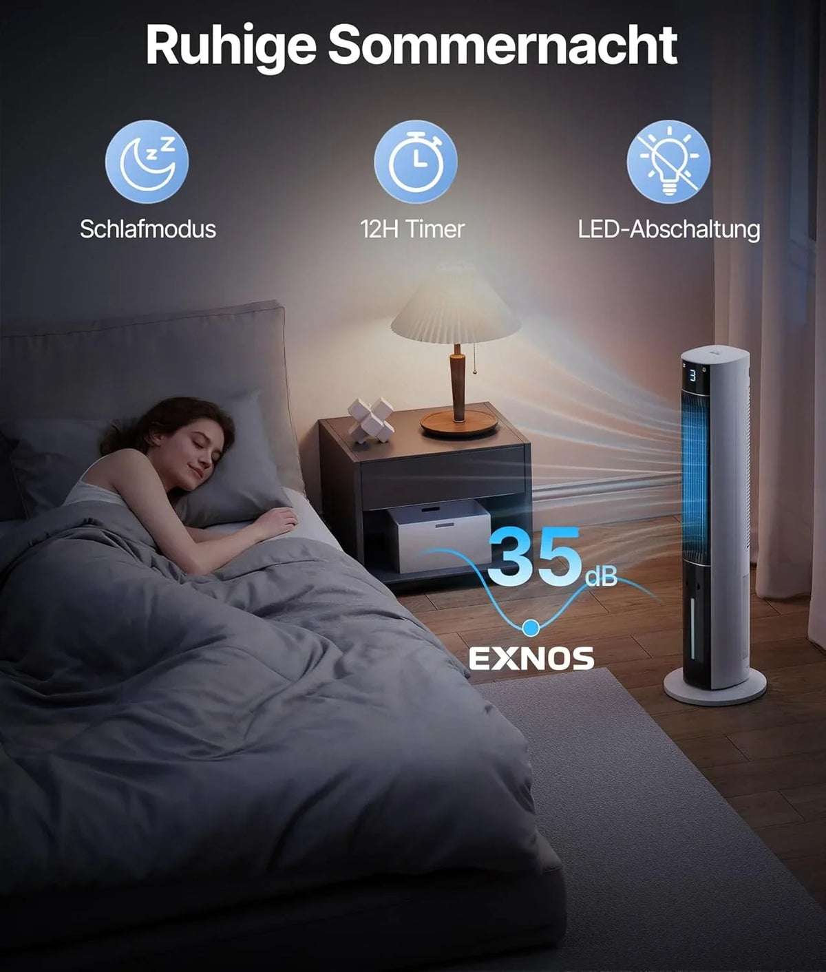 Turmventilator Luftkühler mit Wasserkühlung - Mobile Klimaanlage ohne Abluftschlauch. Ventilator mit Kühlung Leise. 3 Modi-12H Timer-Aroma-