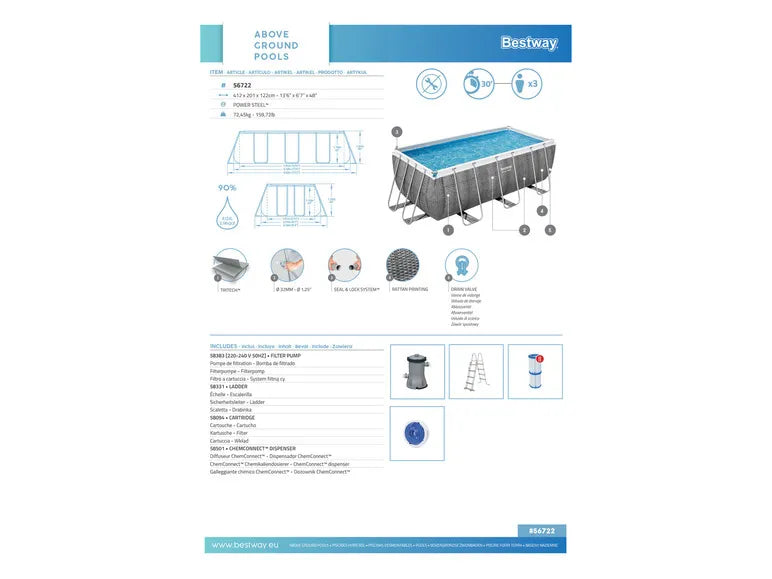 Power Steel Frame Pool Komplett-Set mit Filterpumpe. ca. L 412 x B 201 x L 122 cm