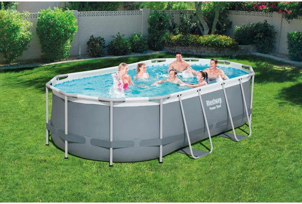 Bestway Power Steel Frame Pool Set. oval. grau. 424 x 250 x 100 cm