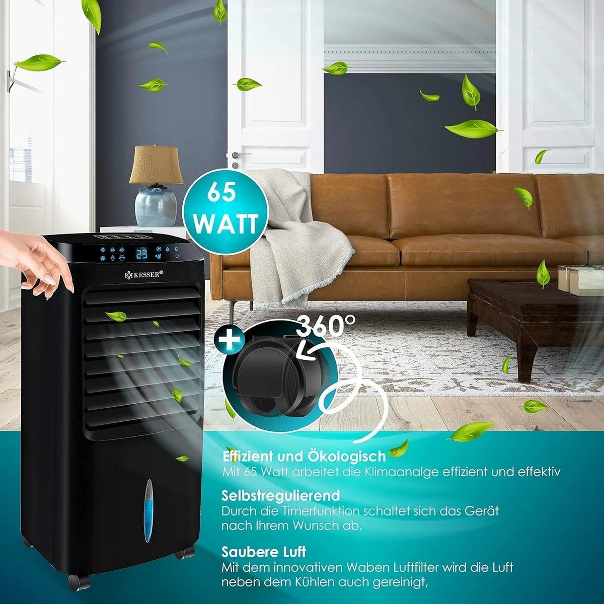 KESSER Mobile Klimaanlage 4in1 Luftkühler – Air Cooler mit Fernbedienung & Timer. 10L Wassertank. Ionisator & Luftbefeuchter. Ventilator Klimagerät