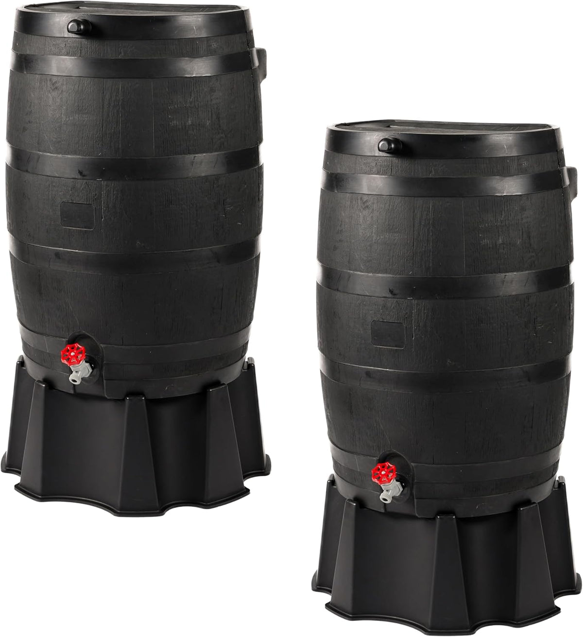 RTS Home Accents 50-Gallon ECO Rain Barrel Made with 100% Recycled Plastic. Flat Back Rain Water Collection Barrel. Black