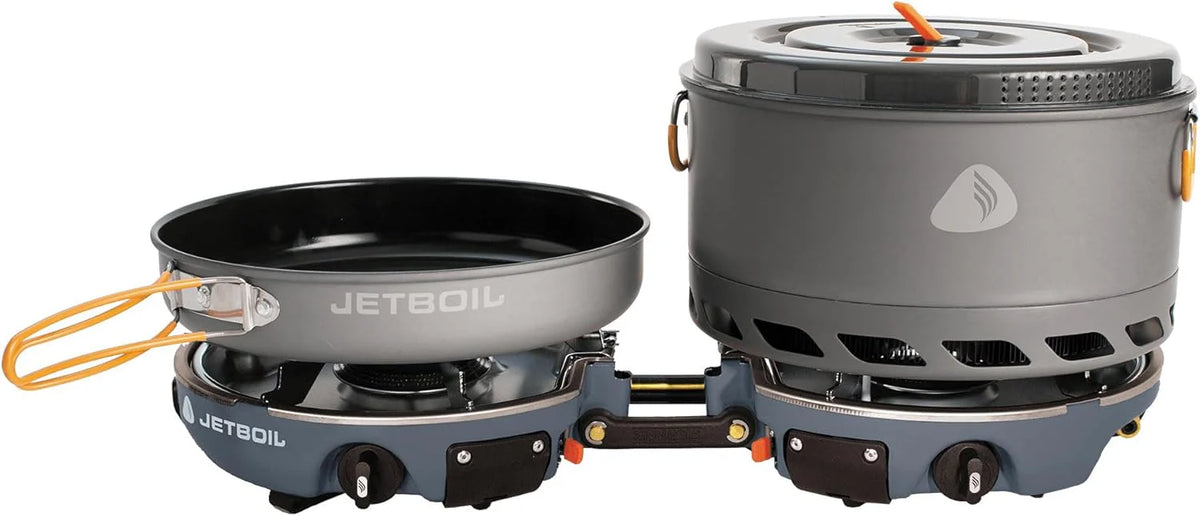 Backpack camping cooking equipment system. including camping cookware. suitable for backpacking and camping use.