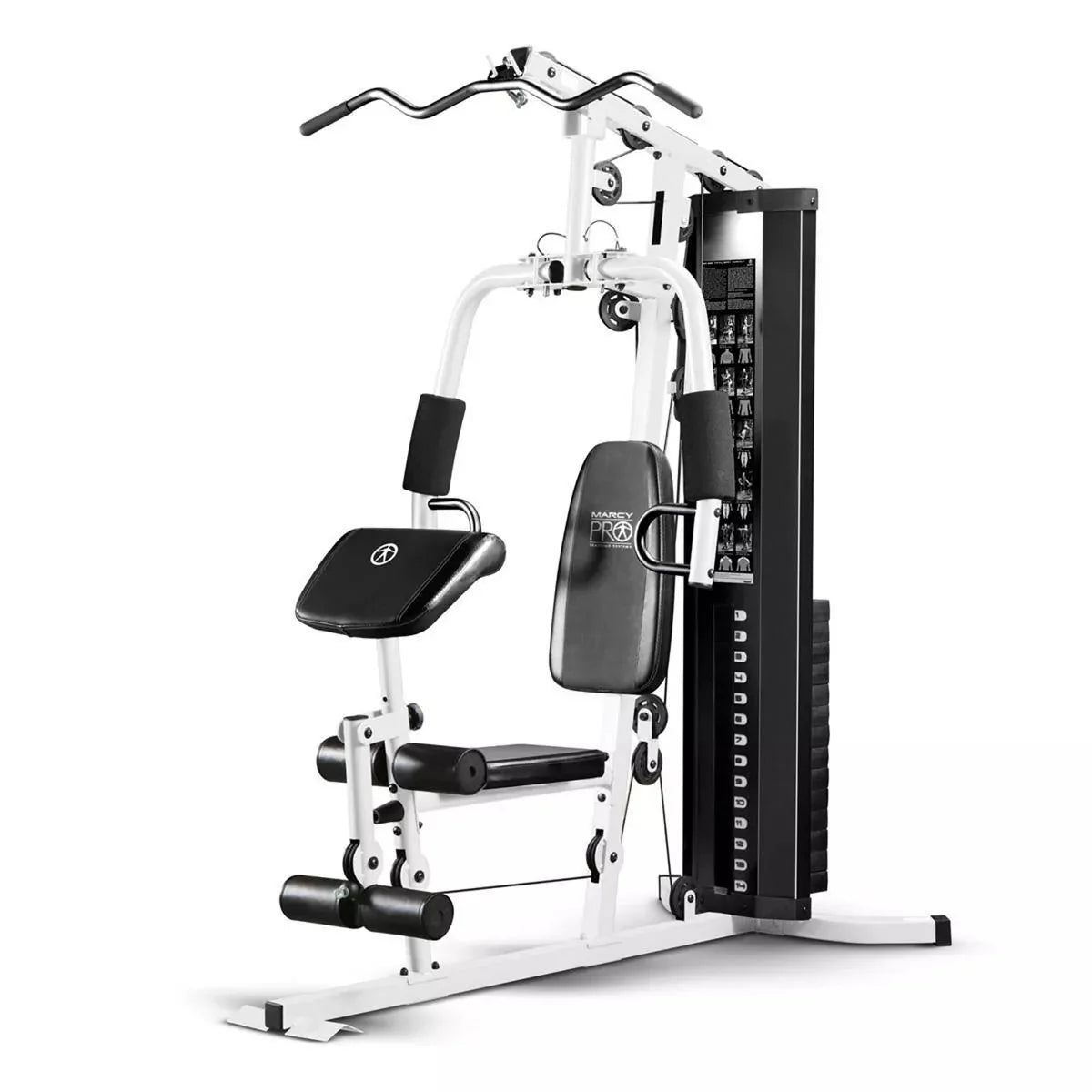 150-Lb. Weight Stack Home Gym with Dual-Function Arm Press and Leg Developer. Black/White
