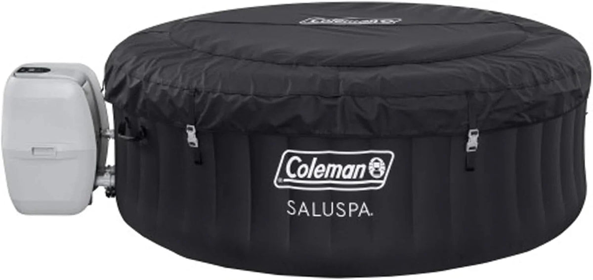 2-4 Person Inflatable Hot Tub. Portable Round Outdoor Spa with 120 Soothing Air Jets and Insulated Cover. Black