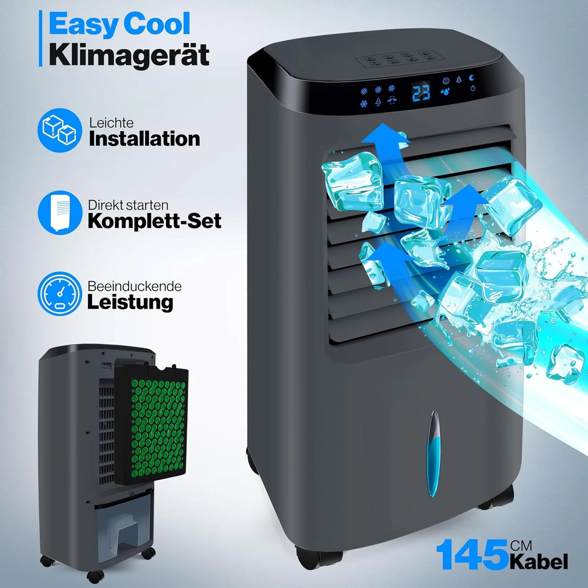 KESSER Mobile Klimaanlage 4in1 Luftkühler – Air Cooler mit Fernbedienung & Timer. 10L Wassertank. Ionisator & Luftbefeuchter. Ventilator Klimagerät