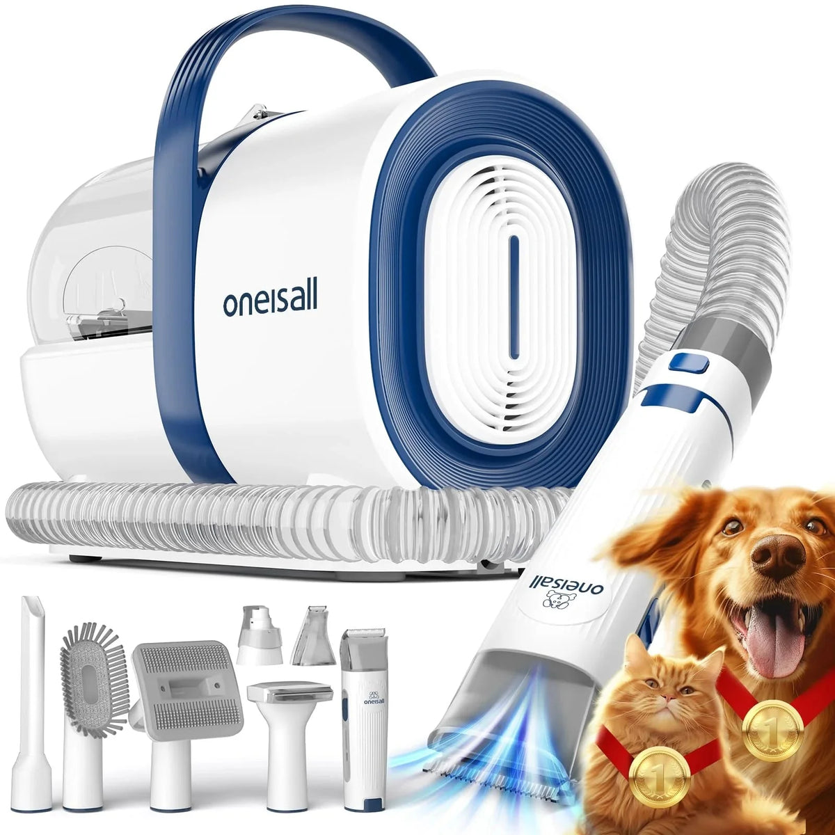 3-in-1 Dog Grooming Vacuum Kit with Clipper and Nail Grinder. Pet Hair Trimmer and Grooming Tool Set
