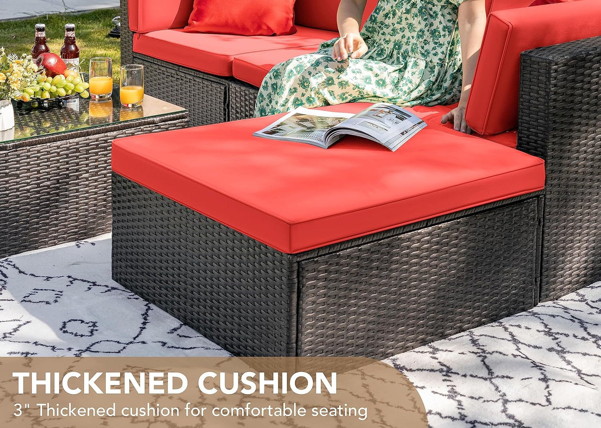 5-Piece All-Weather Patio Furniture Set with Cushions. Outdoor Wicker Conversation Sofa Set for Garden. Deck & Backyard