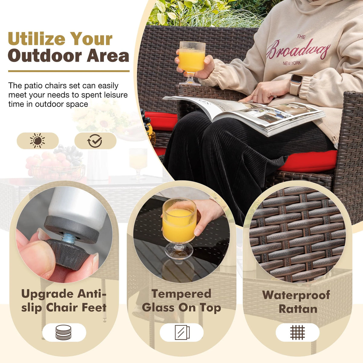 4-Piece Outdoor Patio Furniture Set. Rattan Wicker Chairs and Outdoor Seating Set