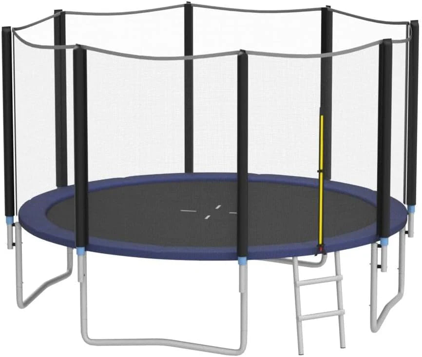 8 feet. 10 feet. 12 feet. 14 feet. 15 feet. 16 feet children's and adult trampolines. Certified by ASTM with netting. Made of thick steel plates. durable. suitable for outdoor large-scale leisure trampolines in various weather conditions. equipped wi