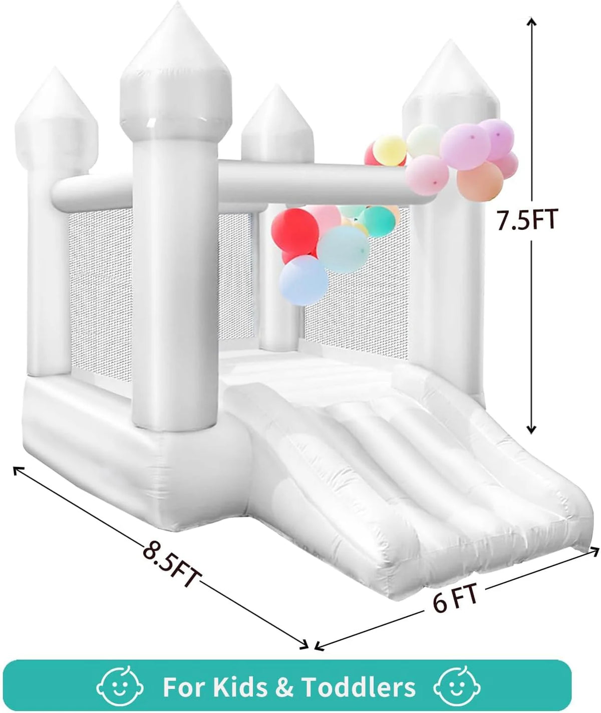 White Bounce House Indoor Outdoor Bouncy Castle for Kids 2-8 Oxford Toddler Bounce House with Slide Balloon & Blower.103 x 71 x 90 inch.Children's Birthday Party Easter Party Gifts