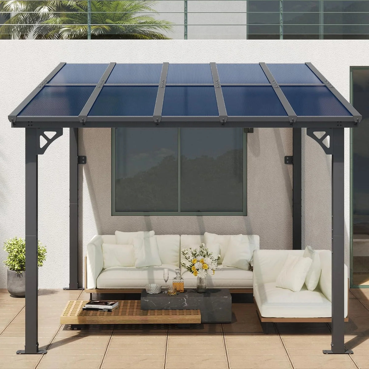 10' x 12' Gazebo for Patio. Gazebo Pergola with Sloped Roof. Large Wall-Mounted Heavy Duty Awnings. for Backyard. Deck. Patio