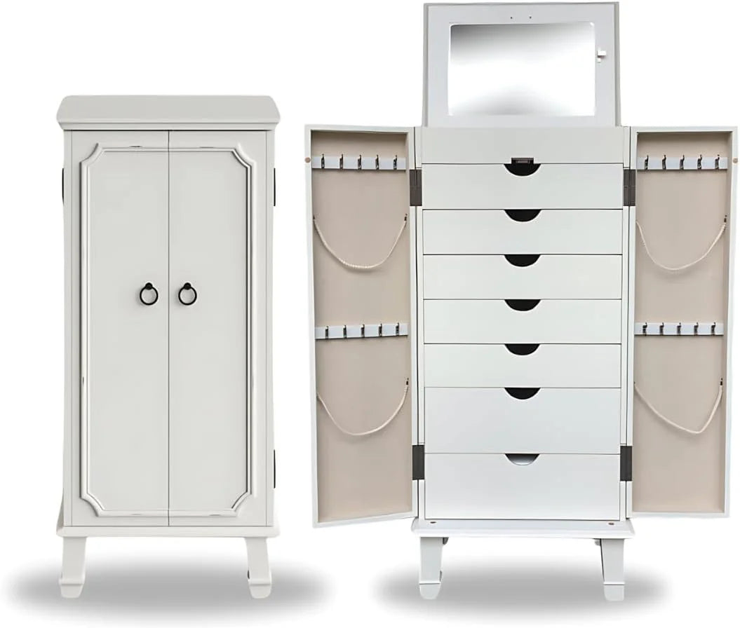 Hives and Honey Cabby Standing Jewelry Armoire – Fully Locking Wood Jewelry Storage with Mirror. 7 Drawers. Necklace Hooks. and Anti-Tarnish Lining — Turquoise