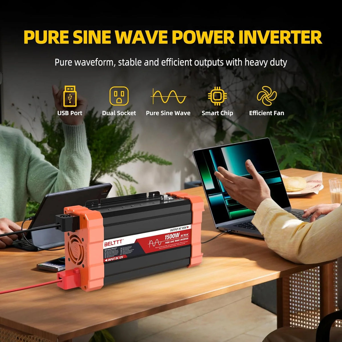 2000W Pure Sine Wave Inverter. Car Power Inverter 12V to 120V AC Converter for RV. Truck. Solar. Outdoor with Dual AC and 20A Socket. 5V 2.1A USB. Surge 4000W. Hardwire Port. Remote Controller