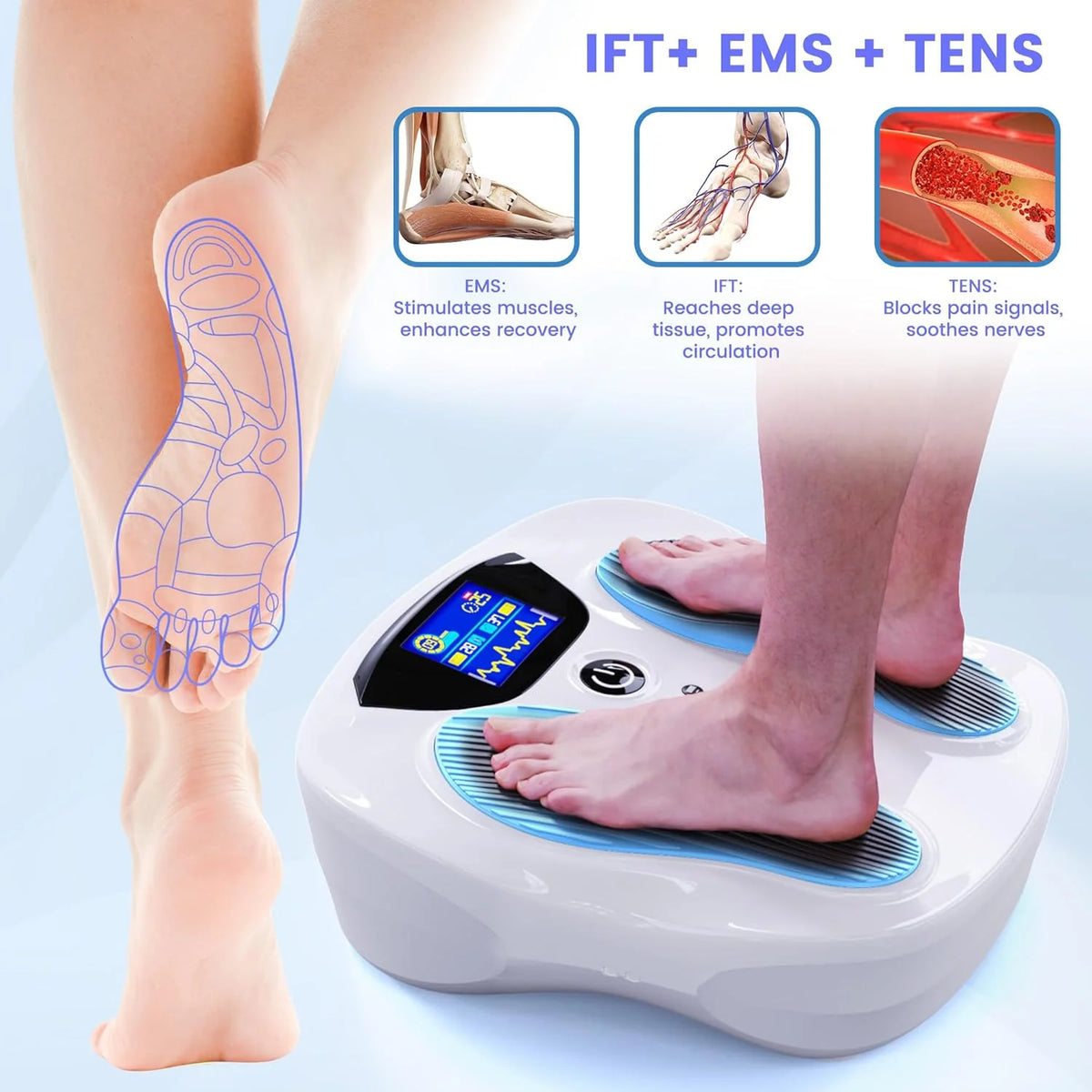 Professional Edition Foot Neuromuscular Stimulator. an electric stimulation/percutaneous nerve electrical stimulation foot massager used to relieve pain caused by nerve disorders and promote blood circulation in the legs. TENS Muscle Stimulator - A s