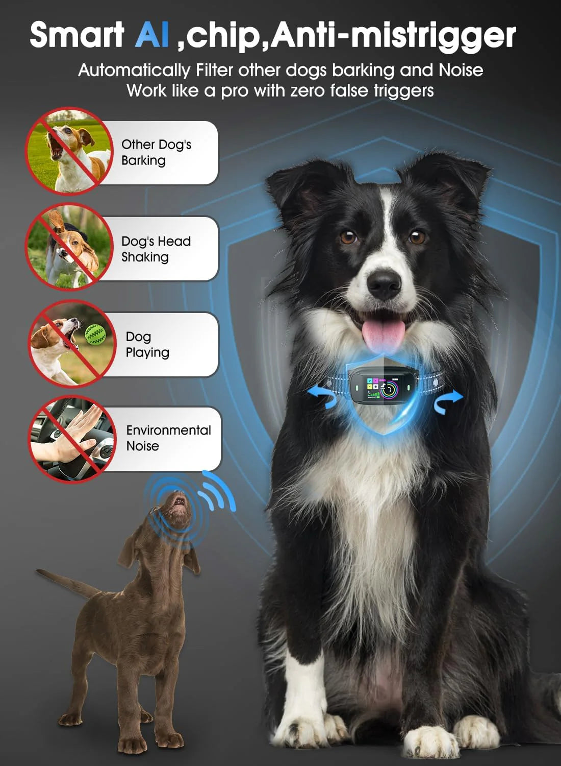 Smart Dog Bark Collar. Anti Barking Training Collar with 4 Training Modes. 5 Adjustable Sensitivity Levels. Waterproof and Magnetic Charging. Smart Bark Collar for Large Medium Small Dogs (Black)