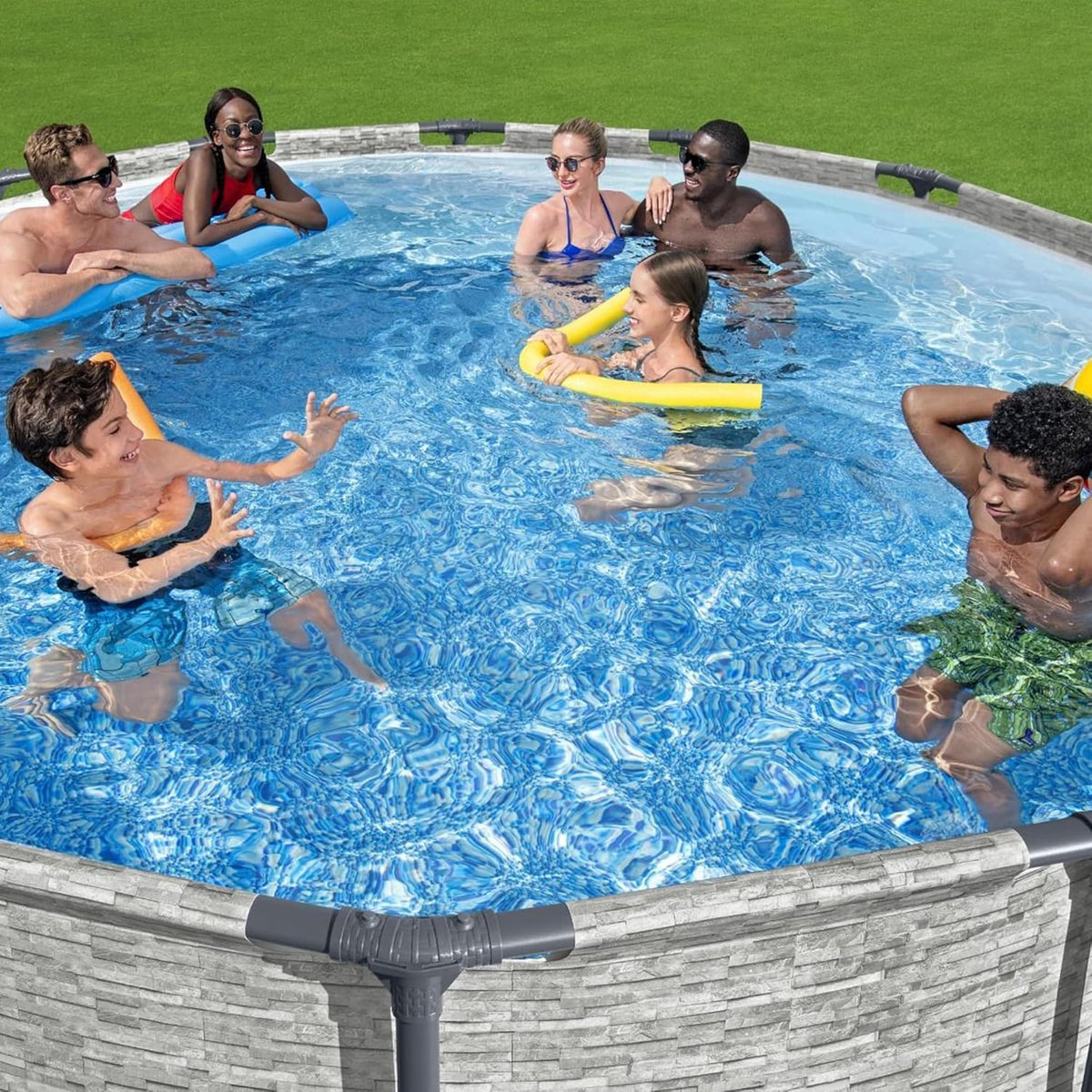 Above Ground Swimming Pool w/ Pump. Cover. & Ladder. 14' x 48. Steel Pro MAX. Gray - Backyard Outdoor Round Pool w/ Filter. 42-Inch Deep Water