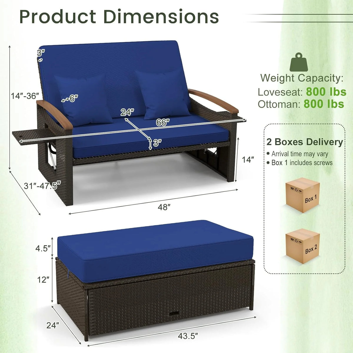Moccha Outdoor Wicker Daybed. Patio Rattan Loveseat Sofa w/ 4-Level Adjustable Backrest. Folding Panels. Storage Ottoman & Cushions. Lounge Furniture Set for Poolside Backyard Porch (Beige)