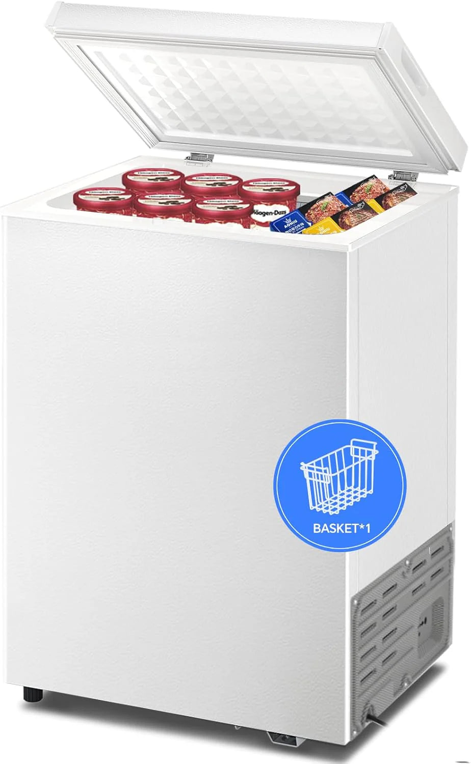 3.5 Cubic Feet Chest Freezer with 2 Removable Baskets Free Standing Top Open Door Compact Freezer with Adjustable Temperature for Home/Kitchen/Office/Bar (3.5 Cubic Feet. White)