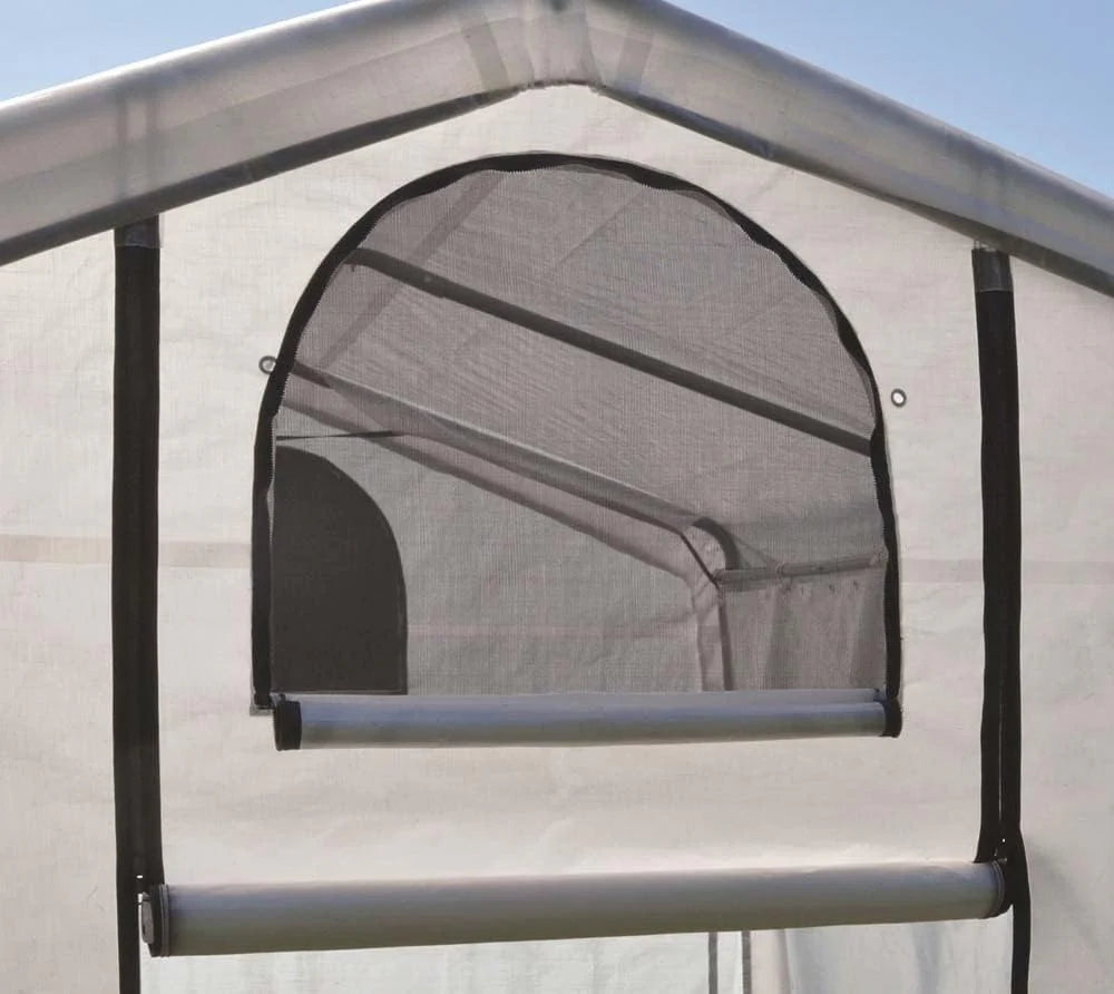 0 feet x 10 feet GrowIT Green House - Built-in Simple Greenhouse. It features a sleek design. a high ceiling design. an outdoor planting room with easy access. and is equipped with a transparent waterproof cover.