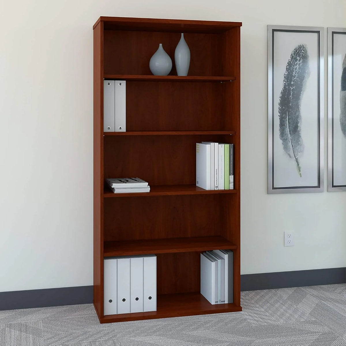 Bush Business Furniture Series C Tall 5 Shelf Bookcase in Mocha Cherry. Large Bookshelf for Home and Professional Office