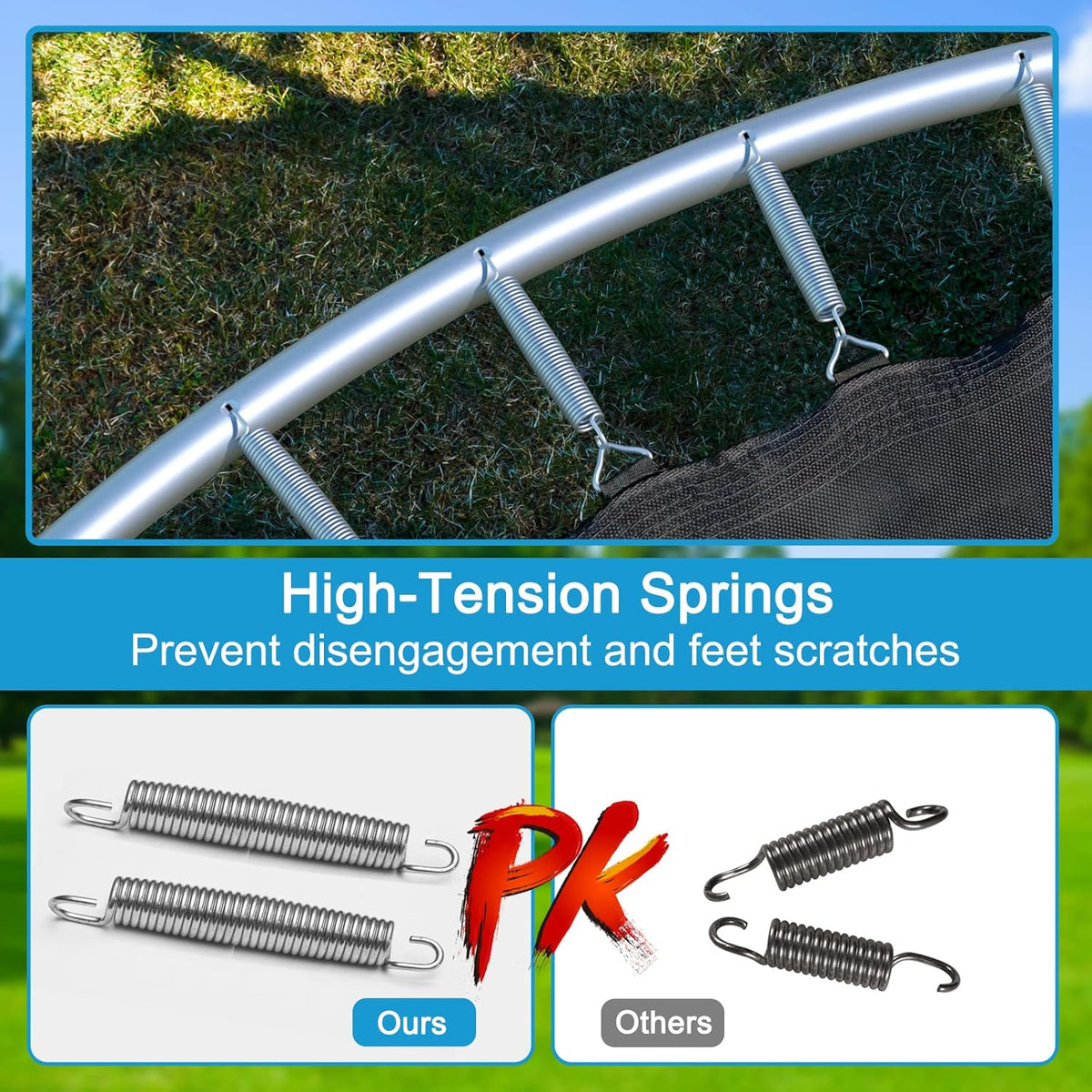 8 feet. 10 feet. 12 feet. 14 feet. 15 feet. 16 feet children's and adult trampolines. Certified by ASTM with netting. Made of thick steel plates. durable. suitable for outdoor large-scale leisure trampolines in various weather conditions. equipped wi
