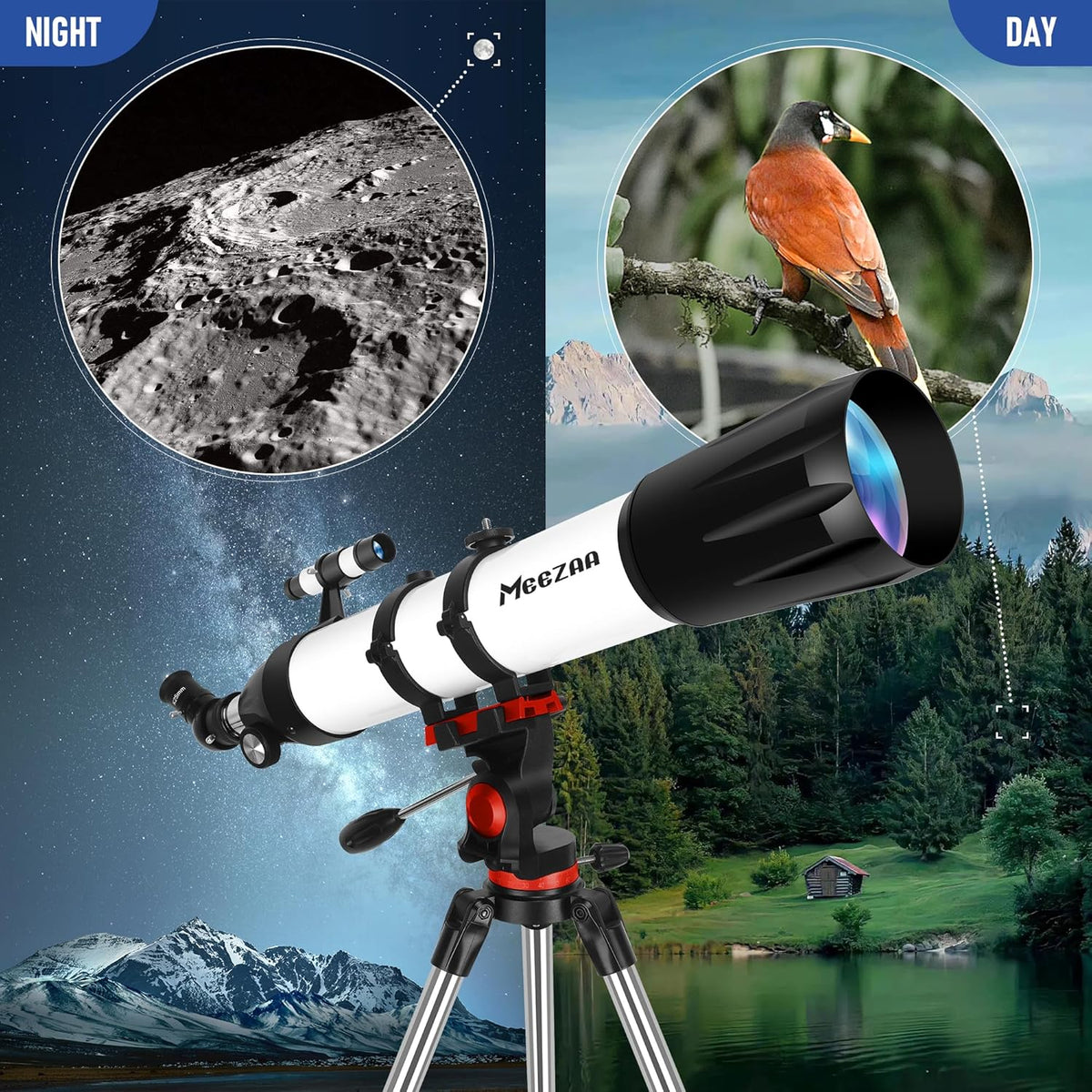 Telescope. Telescope for Adults High Powered Professional. 90mm Aperture 800mm Refractor Telescopes for Astronomy Beginners Fully Multi-Coated with AZ Mount Tripod & Phone Adapter & Carry Bag