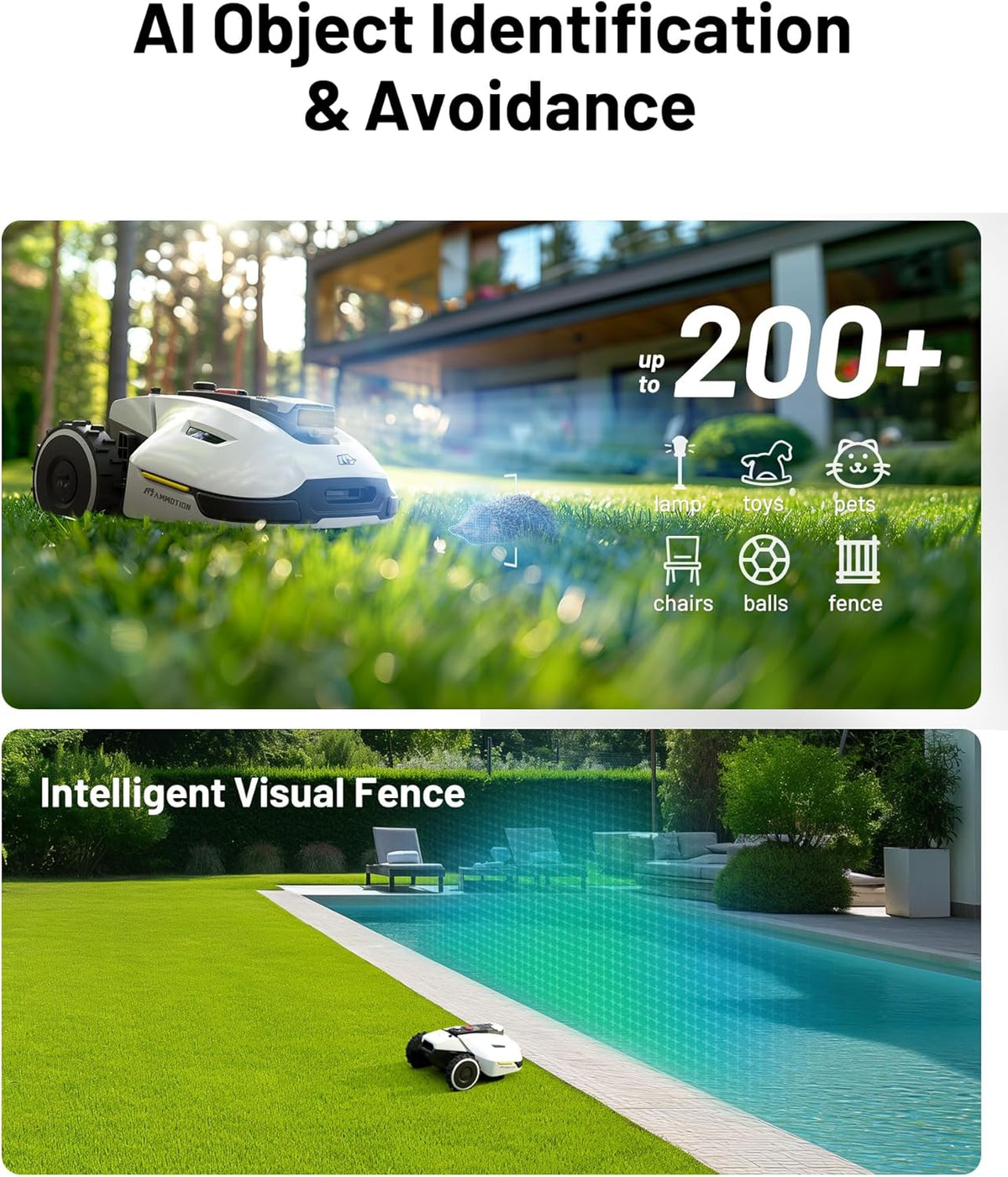2000 Robot Lawn Mower with 4G. Reception 0.5 Acre.Max. 0.7 Acre. Ultrasense AI Vision & RTK. Auto Mapping & App Control.45% Slope.Wireless Perimeter.Dual Cutting Discs. 20 Mowing Zones